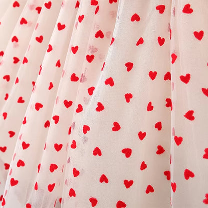 HeartGlow – Red Mesh Tutu Dress with Embroidered Hearts & Bow for Baby Girls